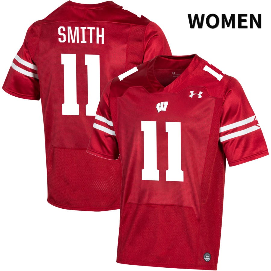 Wisconsin Badgers Women's #11 Alexander Smith NCAA Under Armour Authentic Red NIL 2022 College Stitched Football Jersey EM40I21XF